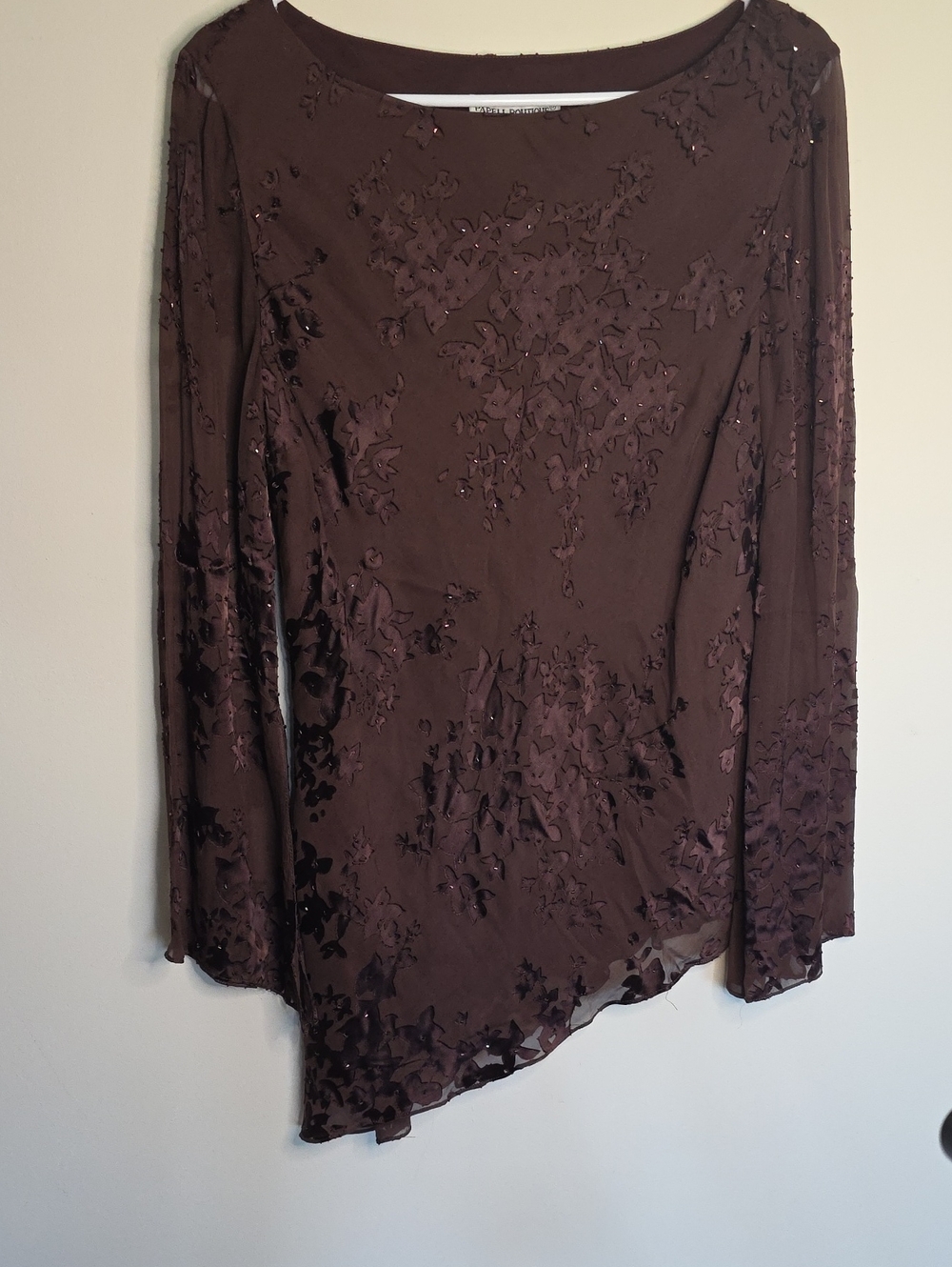 Papell Boutique Brown/ Maroon Floral Burnout Long-Sleeve Tunic
